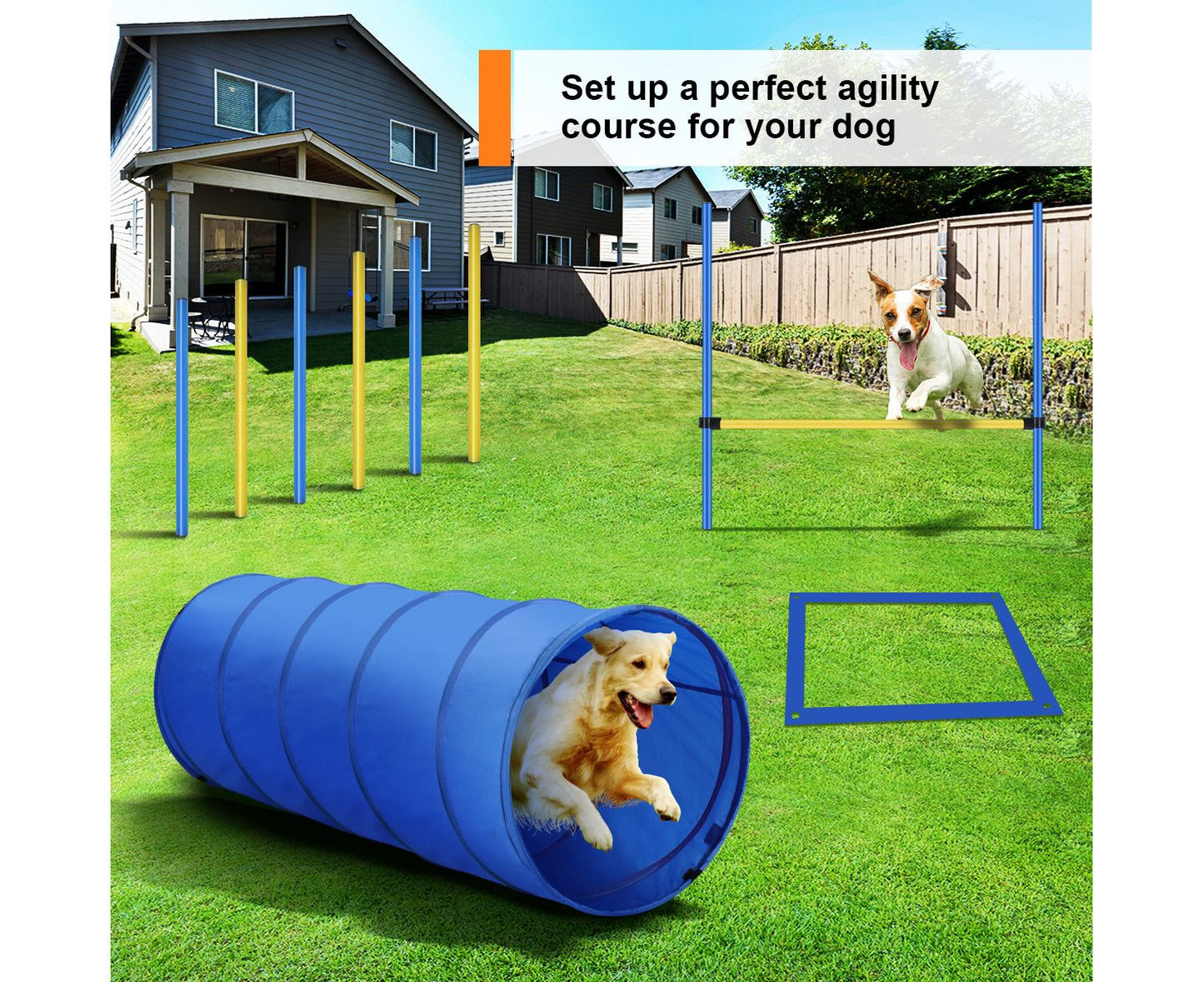 Pawise Dog Agility Equipment Set 28 PCS Pet Obstacle Training Course Tunnel Poles Pause Box Carrying Bags