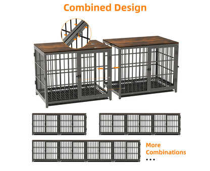 Wooden Dog Crate Furniture for Small Medium, 3 Doors Wire Wood Dog Kennel with Tray, Indoor End Table - Black