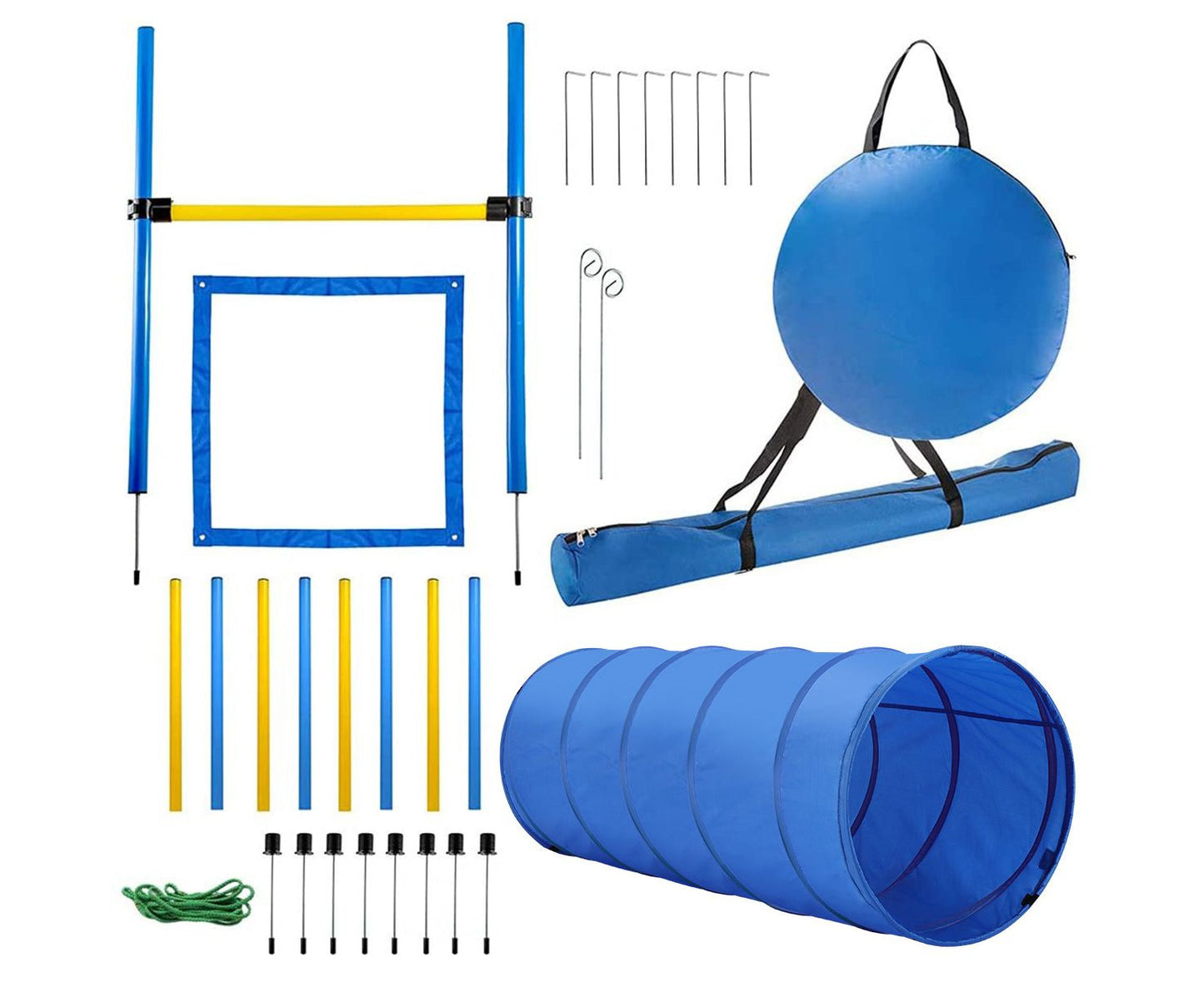 Pawise Dog Agility Equipment Set 28 PCS Pet Obstacle Training Course Tunnel Poles Pause Box Carrying Bags