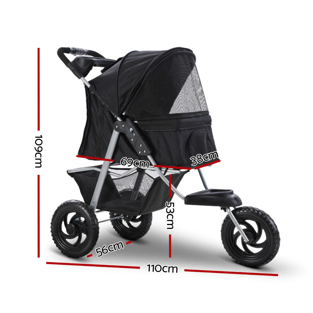 Pet Stroller Dog Pram Large Cat Carrier Travel 3 Wheels Foldable Pushchair