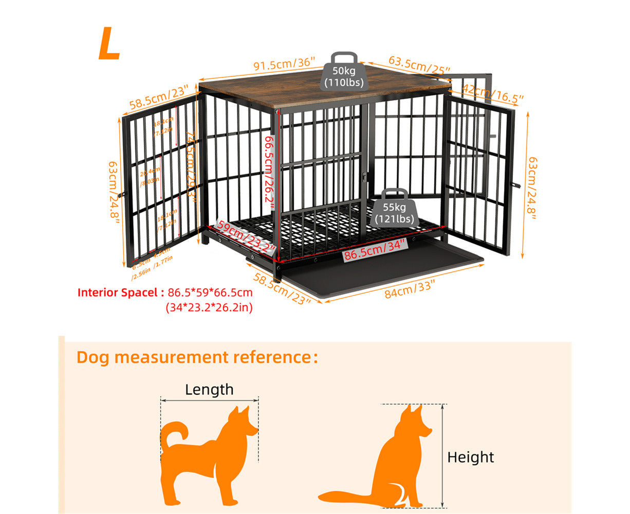 Wooden Dog Crate Furniture for Small Medium, 3 Doors Wire Wood Dog Kennel with Tray, Indoor End Table - Black