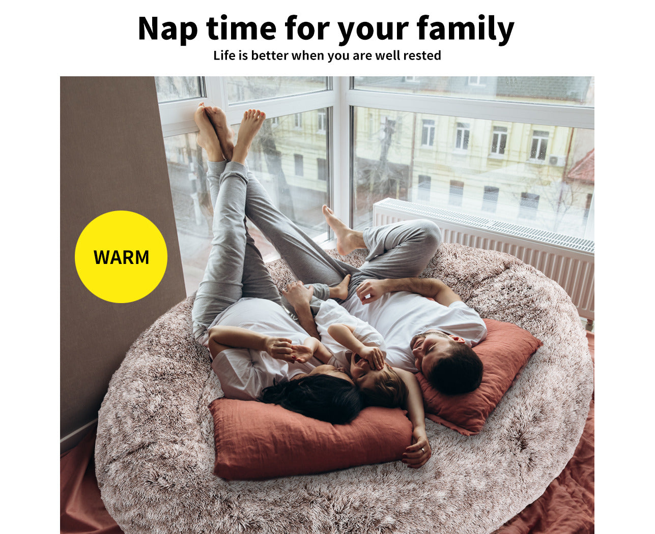 Thenapbed 1.8M Human Size Pet Bed Fluffy Calming Washing Napping Mattress Brown