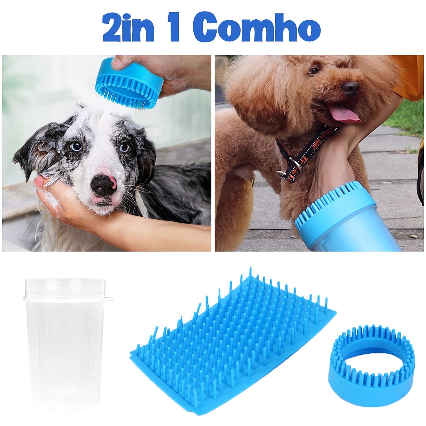 Dog Paw Cleaner, Portable Dog Foot Cleaner, Dog Scrubber for Bath, 2 in 1 Portable Silicone Pet Cleaning Brush Feet Cleaner for Dogs Grooming with Muddy Paw