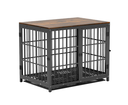 Wooden Dog Crate Furniture for Small Medium, 3 Doors Wire Wood Dog Kennel with Tray, Indoor End Table - Black